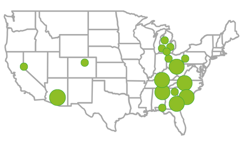 Stylised map showing the U.S. Battery Belt from Michigan to Georgia